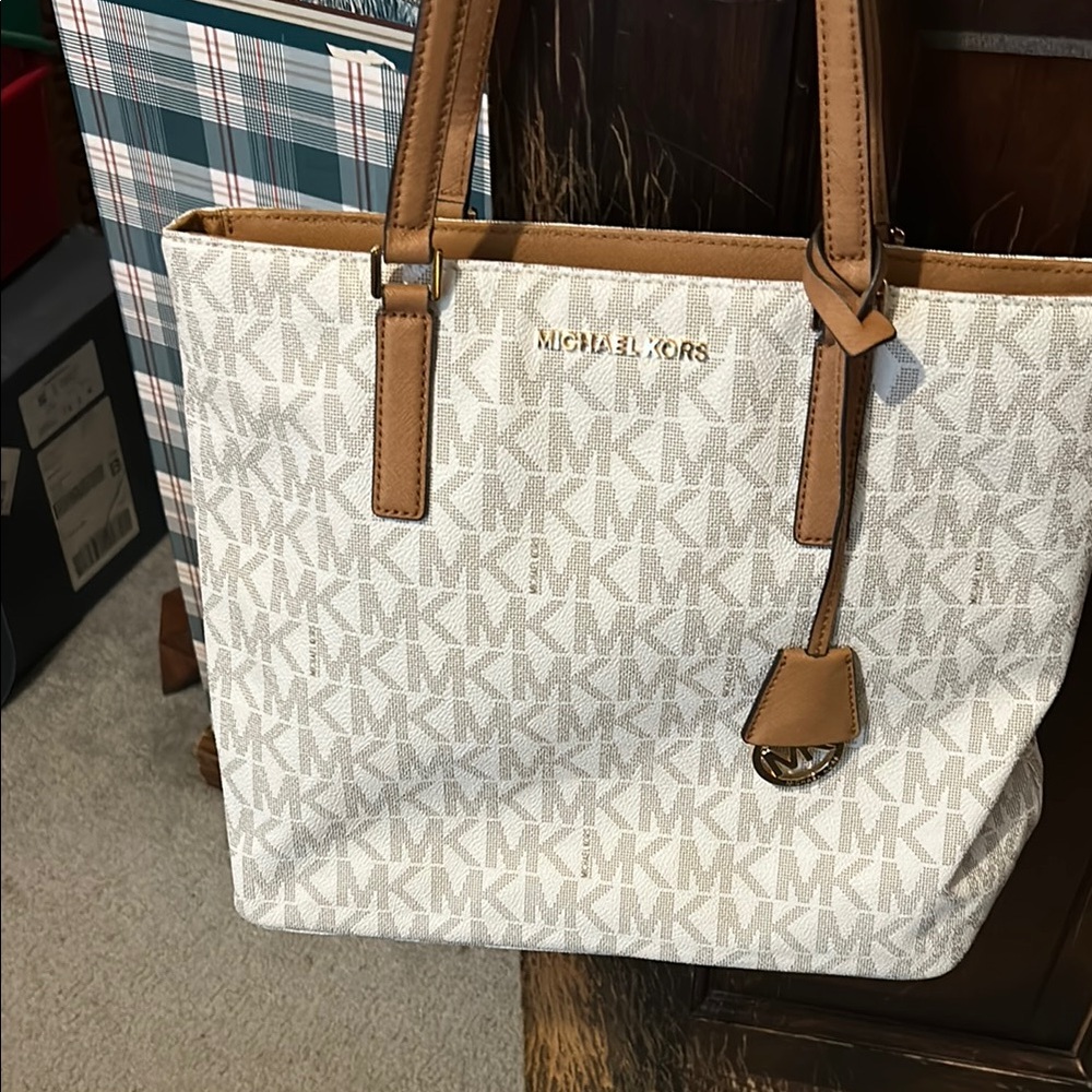 Michael Kors Cream and Tan Signature Tote